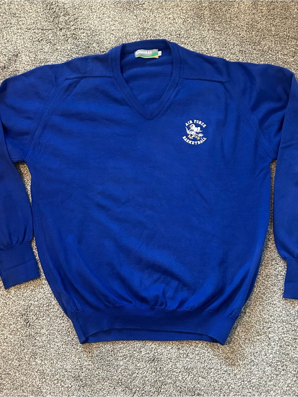 Vintage Sahara Air Force Basketball V-Neck Sweater Royal Blue Mens XL AFA